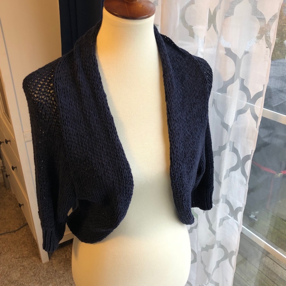 Navy Blue Cropped Open Front Cardigan